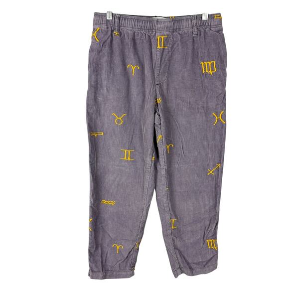 Urban Outfitters Purple Corduroy Jogger Zodiac Embroidered Elastic Waist Pants M - Picture 2 of 5